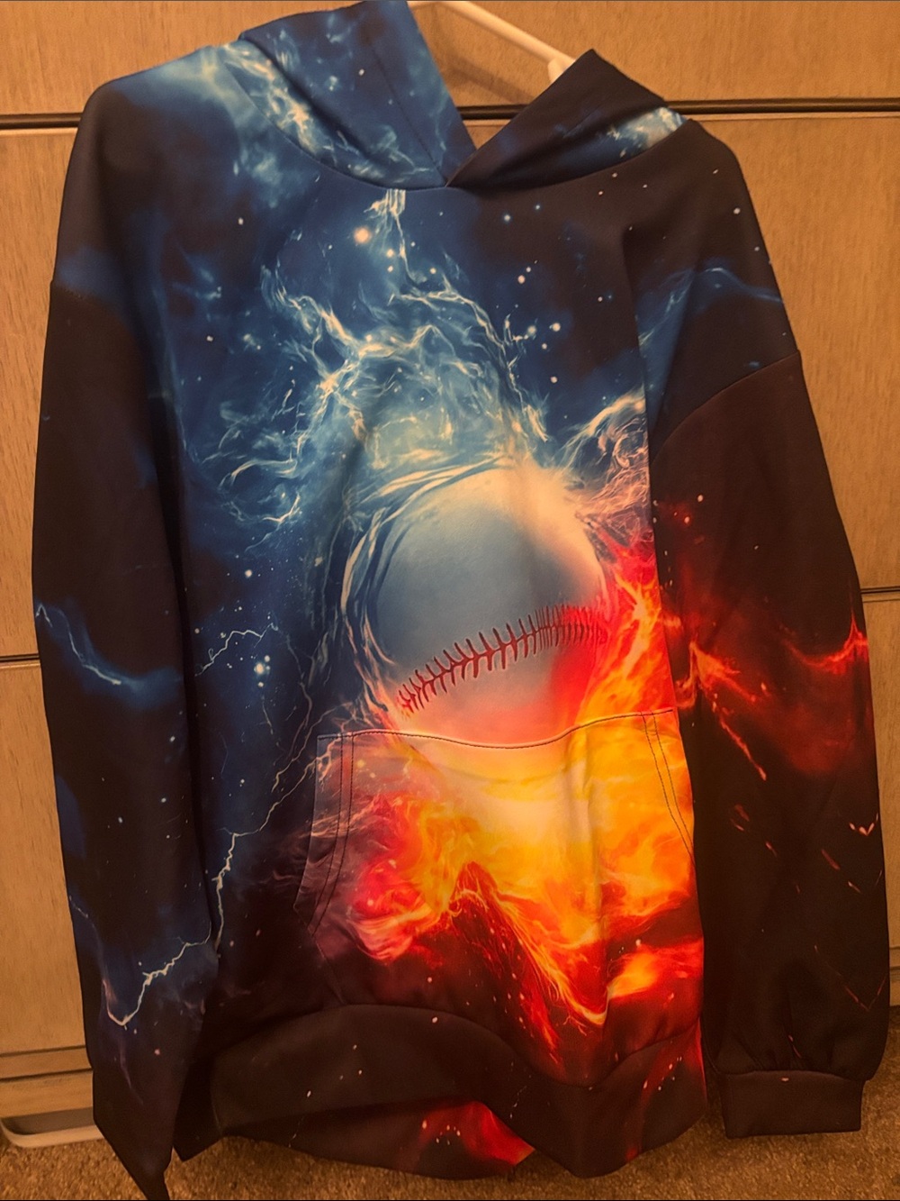 Boy’s Blue & Orange Baseball Graphic Hoodie Sweatshirt size M